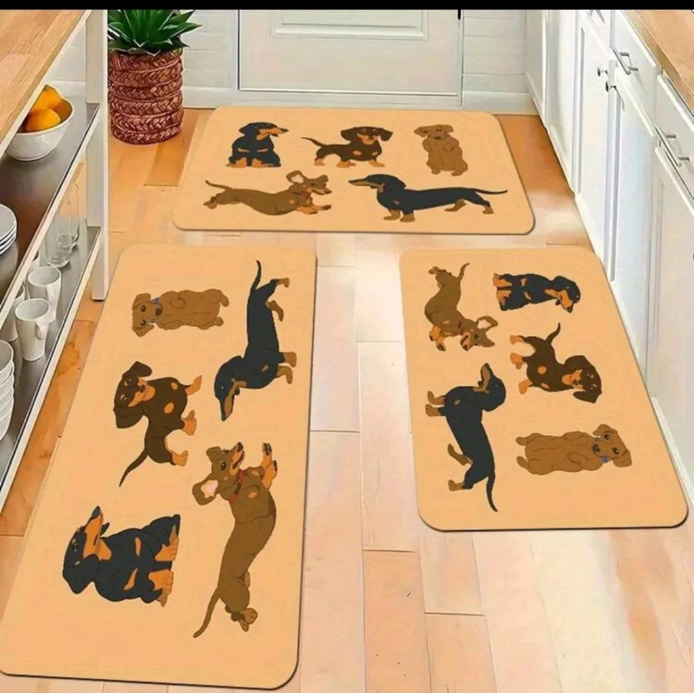 LARGE Dachshund Pattern Dog Mat - Tan
